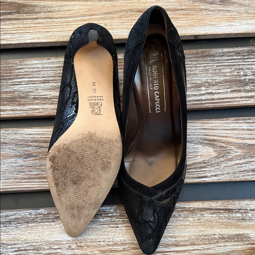 ROBERTO CAPUCCI | Italy Snake Pattern Genuine Suede Leather Stiletto Heels 8 B - Picture 3 of 4